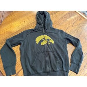 Iowa Hawkeyes Full Zip Hoodie Black Yellow Distressed Logo Sweatshirt Mens Small